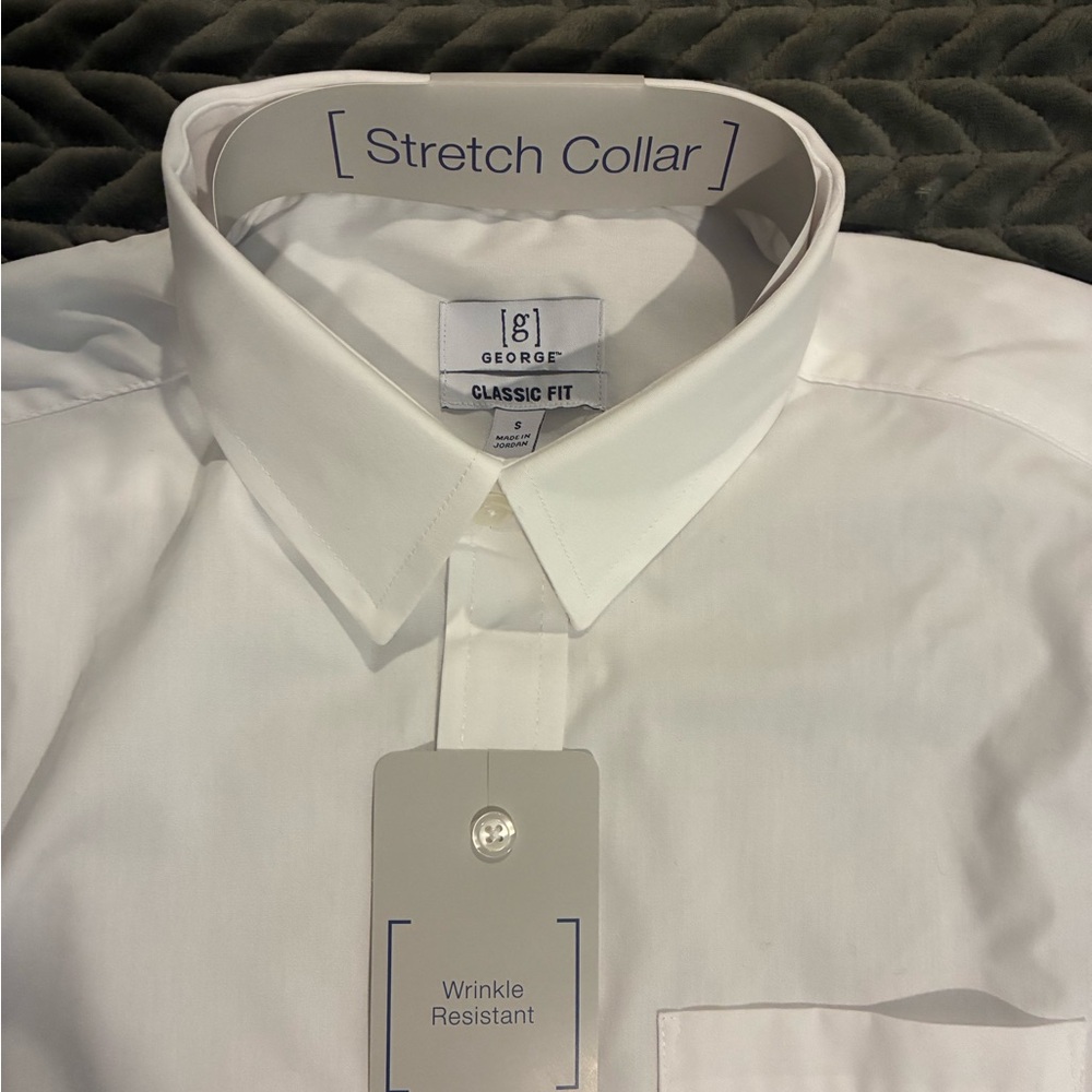 George Men's White Dress Shirt with Stretch Collar